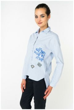 Рубашка с длинными руками с вышивкой и надписями LTB 45167 Голубой 44