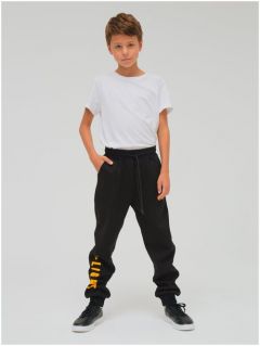 Школьные брюки джоггеры WBR демисезонные, спортивный стиль, карманы, манжеты, размер 140, черный