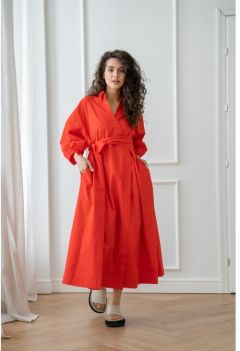 Платье с запахом ЭНСО, хлопок, вечернее, полуприлегающее, миди, размер 46, красный