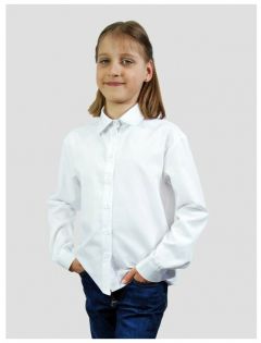 Школьная рубашка IRINA EGOROVA, прямой силуэт, на пуговицах, длинный рукав, размер 128, белый