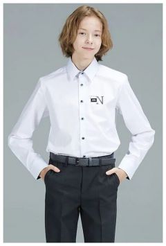 Школьная рубашка Deloras, прямой силуэт, на пуговицах, длинный рукав, манжеты, размер 146, белый
