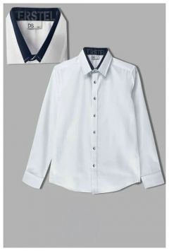 Школьная рубашка Deloras, свободный силуэт, на пуговицах, длинный рукав, манжеты, размер 146, белый