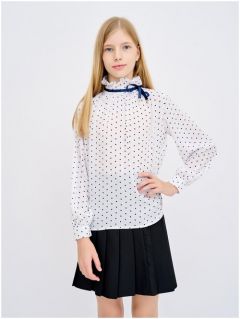Школьная блуза Olya Stoforandova, свободный силуэт, на пуговицах, длинный рукав, манжеты, размер 38, синий, белый