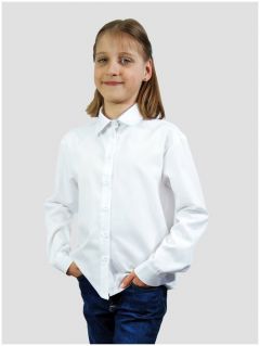 Школьная рубашка KupiFartuk, прямой силуэт, на пуговицах, длинный рукав, без карманов, манжеты, размер 152, белый