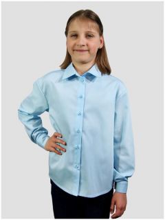 Школьная рубашка KupiFartuk, прямой силуэт, на пуговицах, длинный рукав, без карманов, манжеты, размер 122, голубой