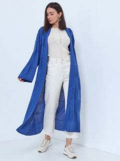 Кардиган Lesnikova Design, длинный рукав, оверсайз, удлиненный, трикотаж, вязаный, без карманов, крупная вязка, размер 42-50, синий