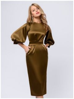 Платье 1001dress, вечернее, миди, размер 44, коричневый