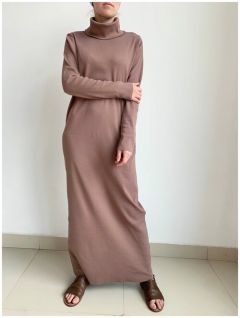 Платье-водолазка хлопок, прямой силуэт, макси, размер 46, коричневый