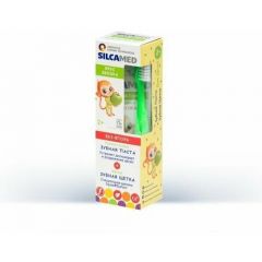 Silcamed Детская зубная паста со вкусом Яблока, зубная щетка в комплекте, 65г