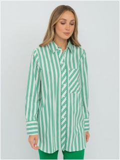 Рубашка  Gerry Weber, повседневный стиль, прямой силуэт, длинный рукав, карманы, манжеты, в полоску, размер S, зеленый