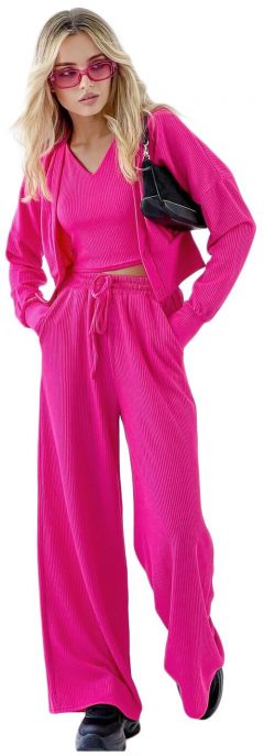 Костюм-тройка , джемпер и брюки, повседневный стиль, полуприлегающий силуэт, размер 42, розовый