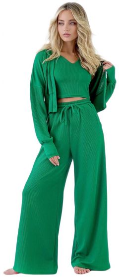 Костюм-тройка , джемпер и брюки, повседневный стиль, полуприлегающий силуэт, размер 44, зеленый