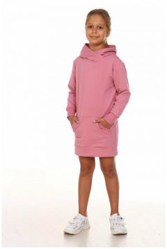 Школьное платье-толстовка Милаша, футер, однотонное, размер 128, розовый