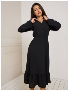 Платье Brandberry, хлопок, повседневное, классическое, прямой силуэт, до колена, пояс на резинке, размер 44, черный