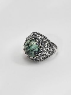 Кольцо Shine & Beauty, змеевик, размер 19, серебряный, зеленый
