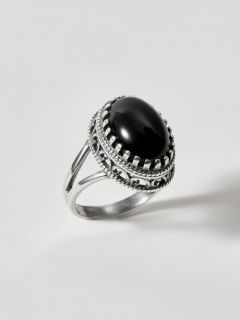 Кольцо Shine & Beauty, агат, размер 17, черный, серебряный