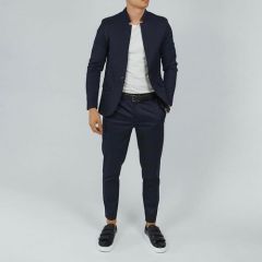 Костюм , пиджак и брюки, классический стиль, полуприлегающий силуэт, однобортная, подкладка, размер S, синий