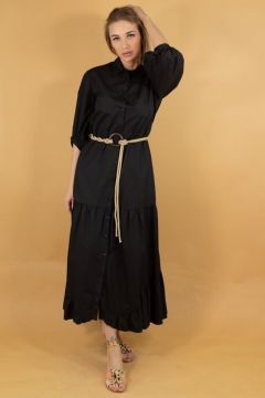 Платье-рубашка Ferrante, хлопок, макси, размер 44, черный