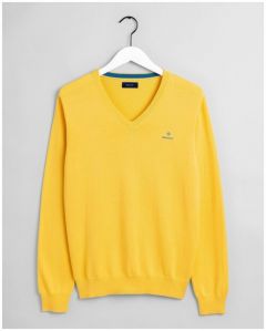 Классический хлопковый свитер GANT с V-образным вырезом, желтый