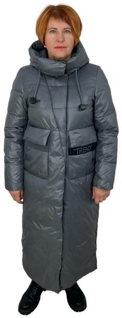 куртка  зимняя, удлиненная, силуэт прямой, ветрозащитная, утепленная, стеганая, размер 44, серый
