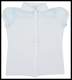 Школьная блуза Белый Слон, прямой силуэт, на пуговицах, короткий рукав, трикотажная, однотонная, размер 164, голубой