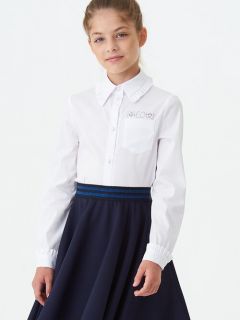 Рубашка SMENA, на пуговицах, длинный рукав, однотонная, размер 140/68, белый