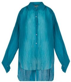 Рубашка  Alessandra Marchi, нарядный стиль, свободный силуэт, полупрозрачная, размер 42, голубой