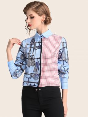 Контрастная блуза с графическим принтом