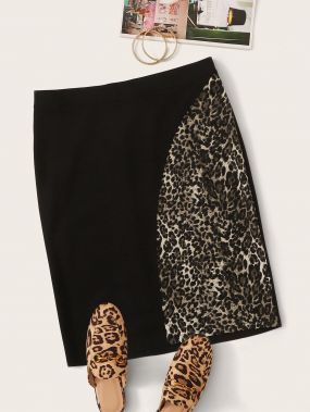 Контрастная леопардовая юбка размера плюс