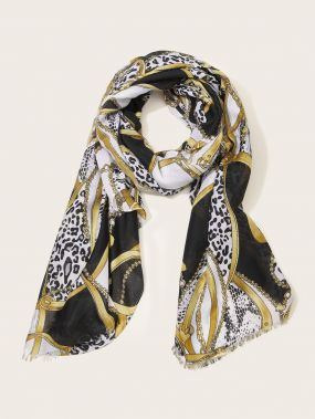 Леопардовый шарф с графическим принтом