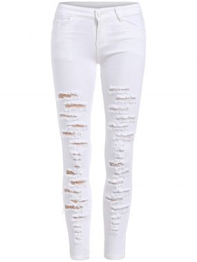 Белые рваные облегающие джинсы