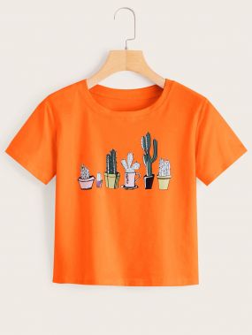 Неоновая оранжевая футболка с принтом 