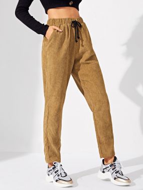 Вельветовые брюки с кулиской на талии и карманами