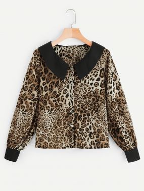 Леопардовая блуза с контрастным воротником