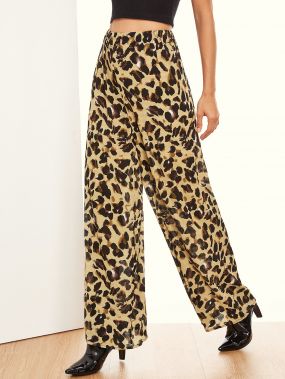 Леопардовые широкие брюки