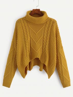 Смешанный вязанный свитер с асимметричным низом
