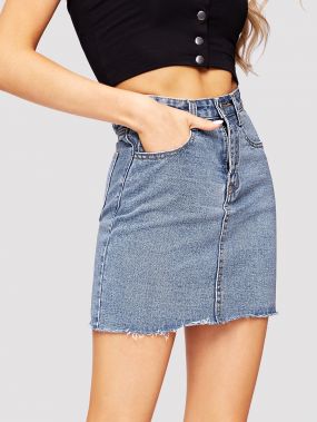Выбеленная джинсовая юбка с необработанным краем