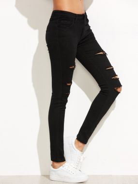Чёрные рваные облегающие джинсы