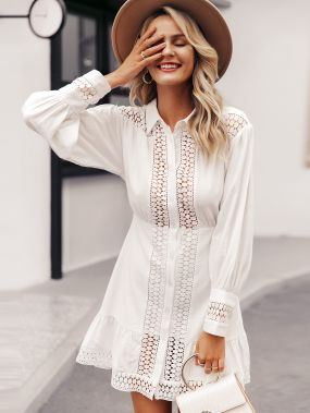 Simplee платье-рубашка с кружевной вставкой и оборками