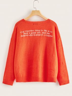 Неоновый оранжевый свитер с вышивкой