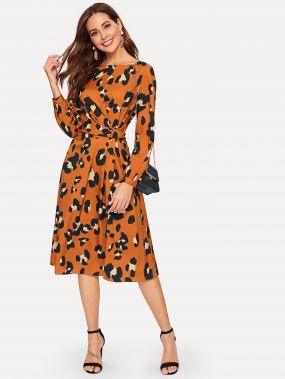 Леопардовое платье с бантом