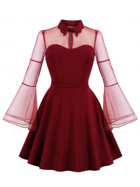 50s контрастное платье с оборками на рукавах