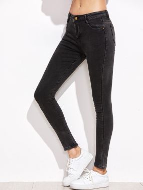 Тёмно-серые облегающие джинсовые брюки с карманами