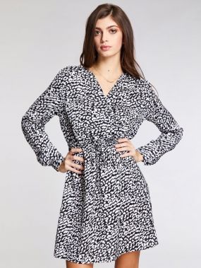 Леопардовое платье с эластичной талией и v-образным вырезом