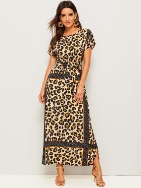 Леопардовое платье с поясом