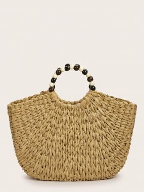 Плетеная соломенная большая сумка с ракушкой