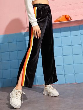 Широкие бархатные брюки с полосками