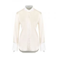 Шелковая блуза с контрастным воротником и манжетами Brunello Cucinelli