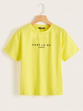 Неоновая желтая футболка с текстовым принтом