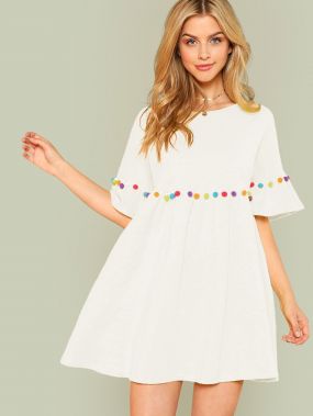 Платье с капюшоном Pompom Embellished Flounce